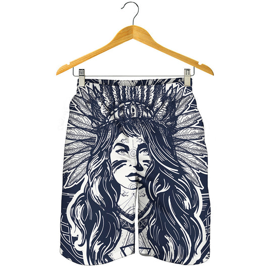 Tribal Native Indian Girl Print Men's Shorts