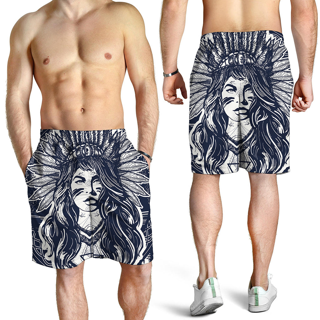 Tribal Native Indian Girl Print Men's Shorts