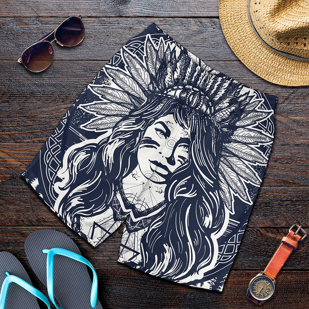 Tribal Native Indian Girl Print Men's Shorts