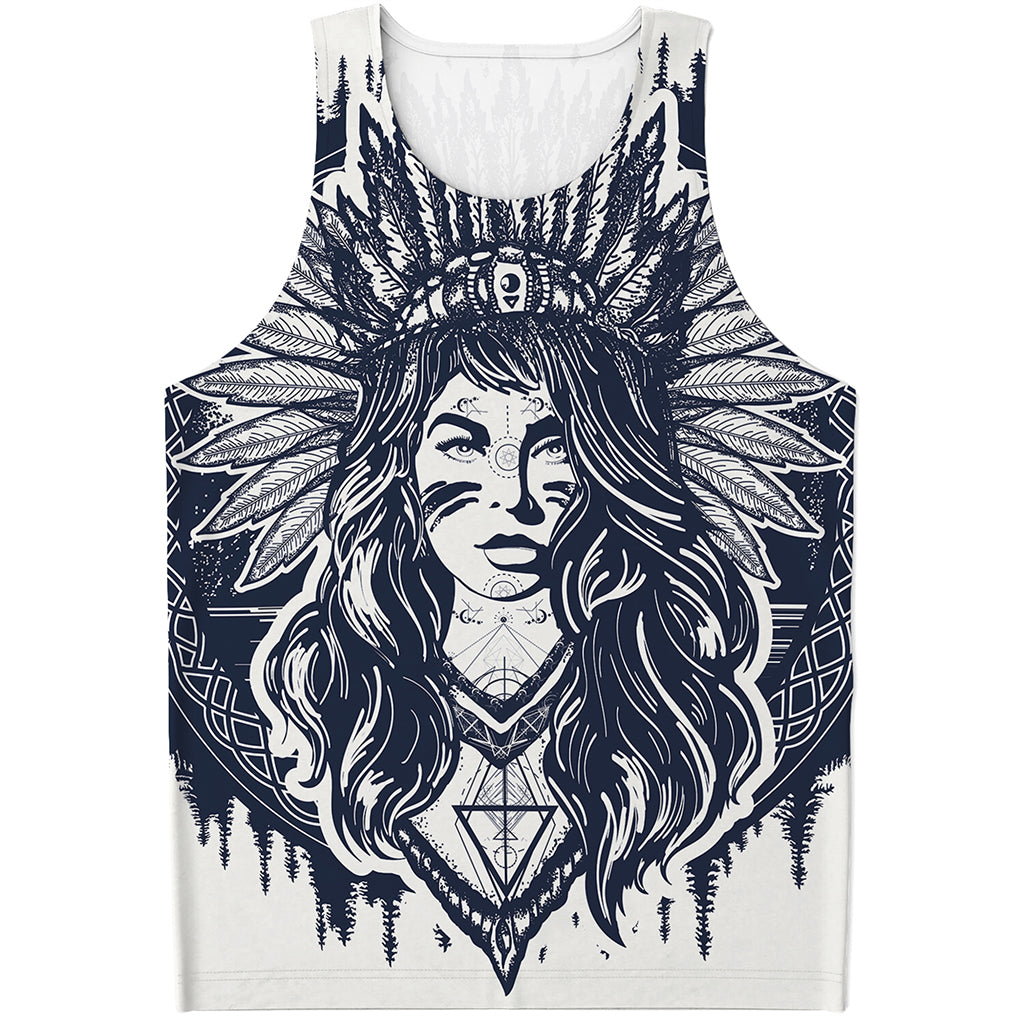Tribal Native Indian Girl Print Men's Tank Top