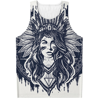 Tribal Native Indian Girl Print Men's Tank Top