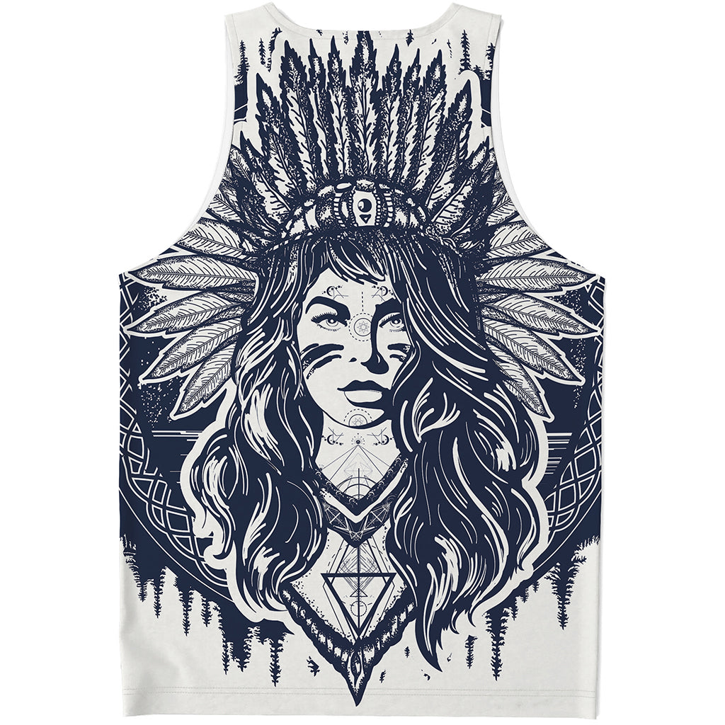 Tribal Native Indian Girl Print Men's Tank Top