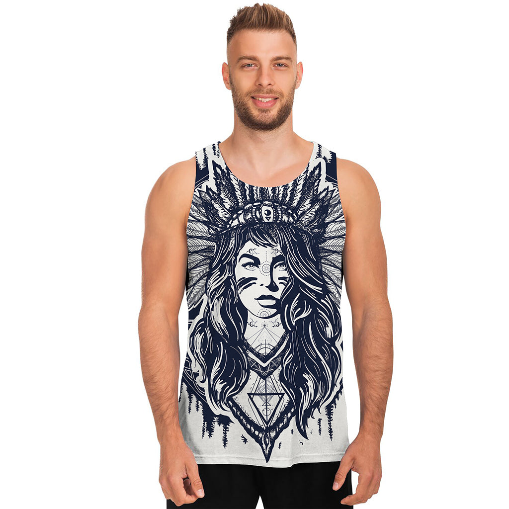 Tribal Native Indian Girl Print Men's Tank Top