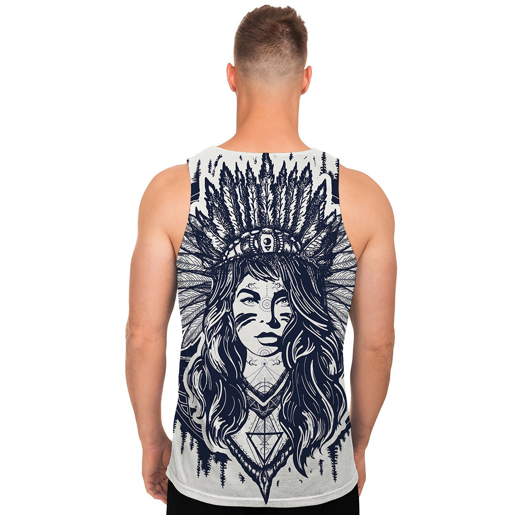 Tribal Native Indian Girl Print Men's Tank Top