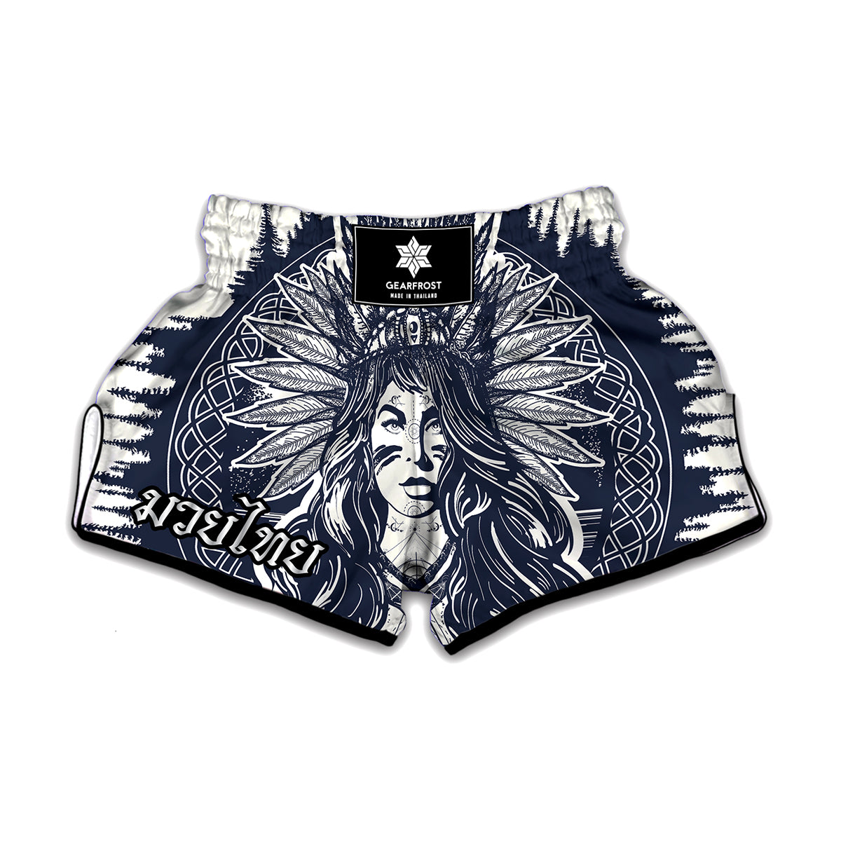 Tribal Native Indian Girl Print Muay Thai Boxing Shorts