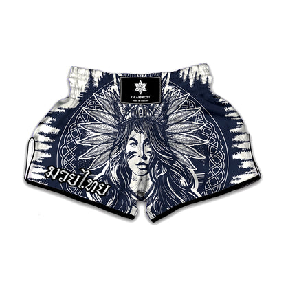 Tribal Native Indian Girl Print Muay Thai Boxing Shorts