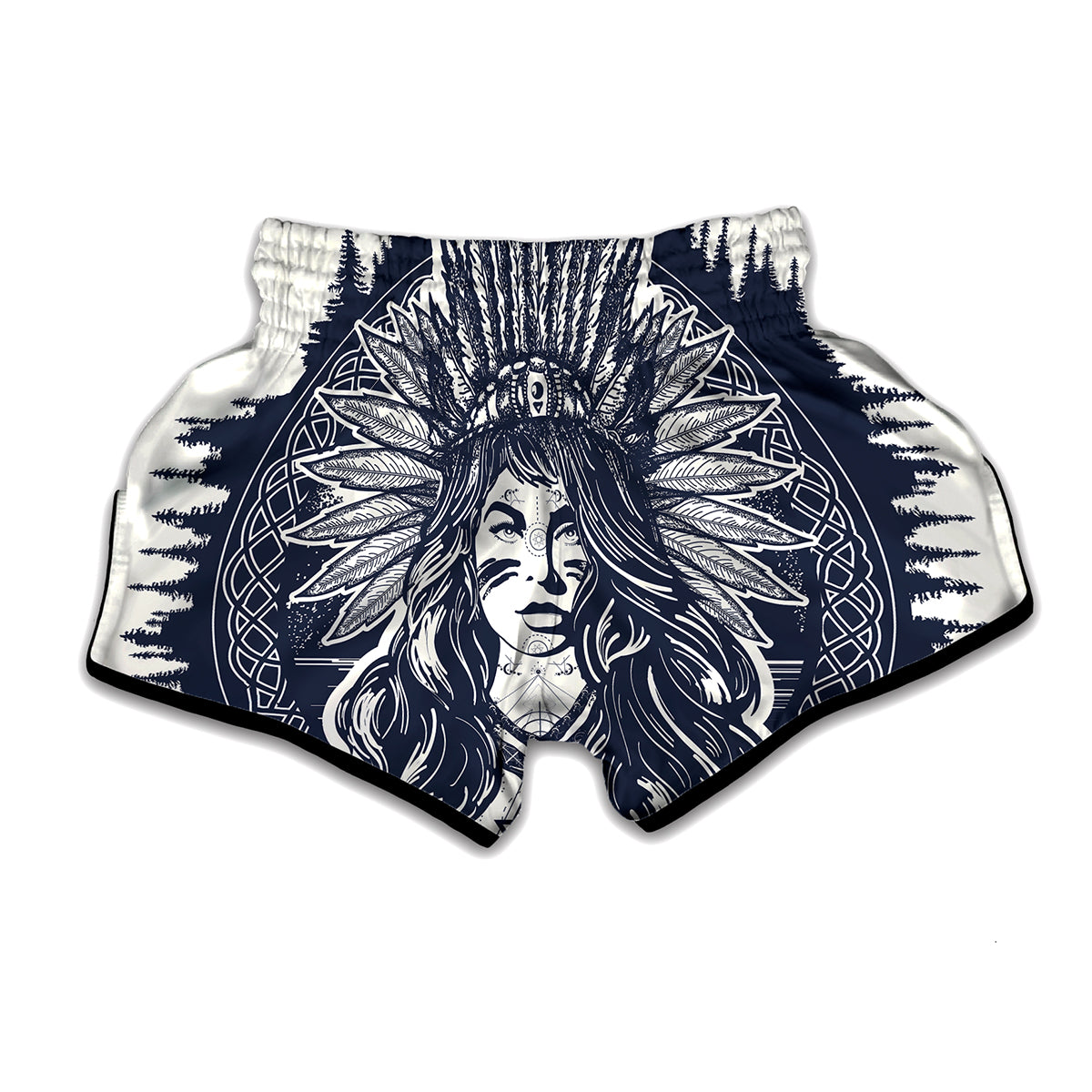 Tribal Native Indian Girl Print Muay Thai Boxing Shorts