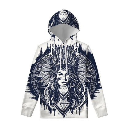 Tribal Native Indian Girl Print Pullover Hoodie