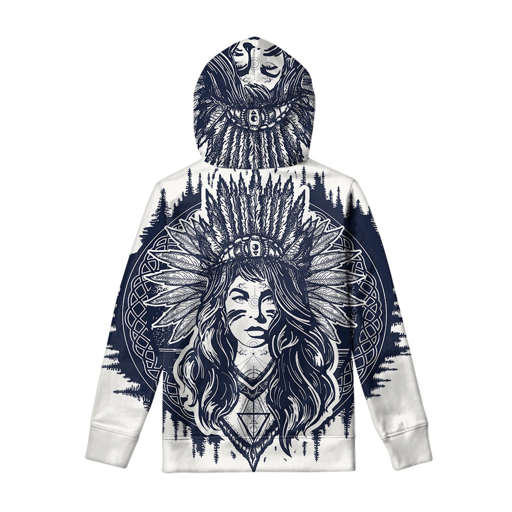 Tribal Native Indian Girl Print Pullover Hoodie