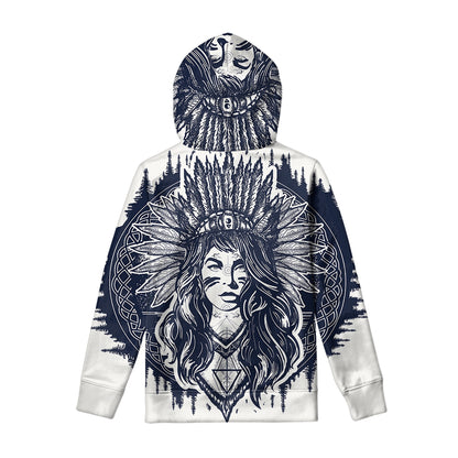 Tribal Native Indian Girl Print Pullover Hoodie
