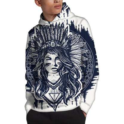 Tribal Native Indian Girl Print Pullover Hoodie