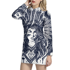 Tribal Native Indian Girl Print Pullover Hoodie Dress