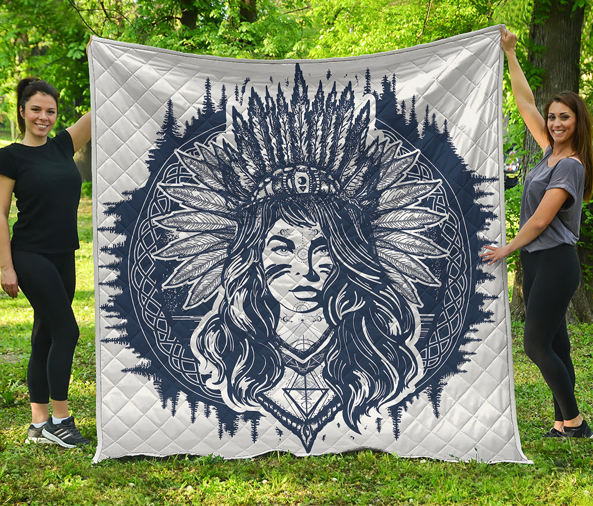 Tribal Native Indian Girl Print Quilt