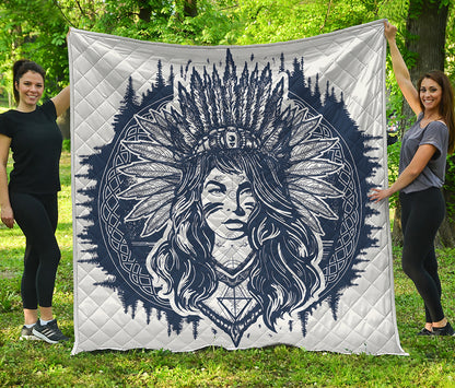 Tribal Native Indian Girl Print Quilt