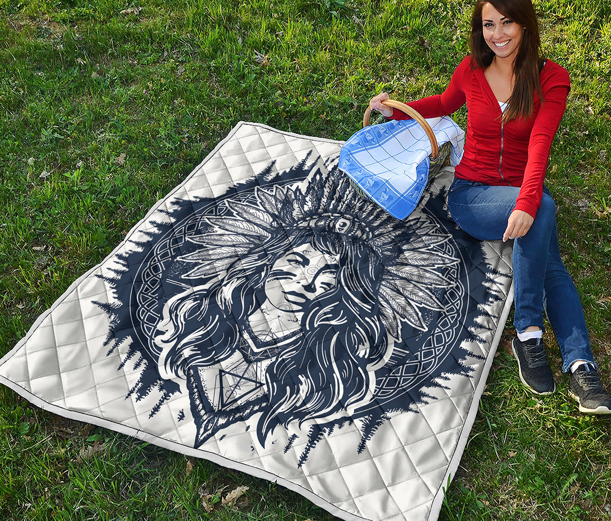 Tribal Native Indian Girl Print Quilt