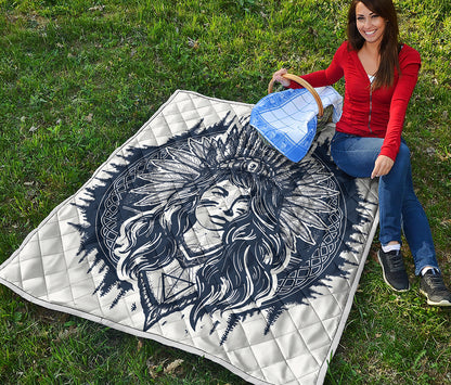 Tribal Native Indian Girl Print Quilt