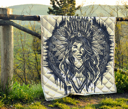 Tribal Native Indian Girl Print Quilt
