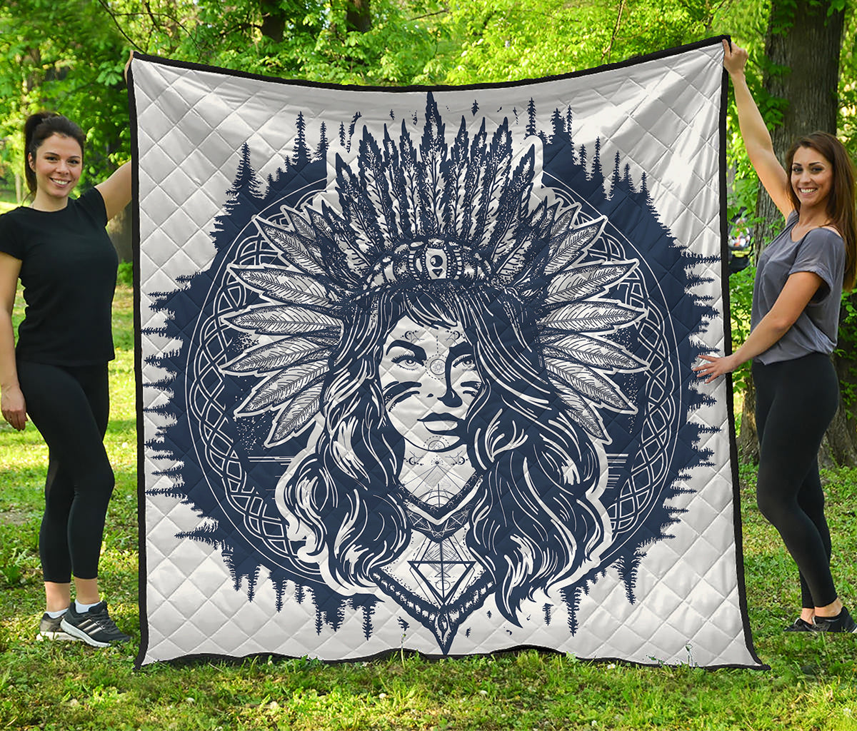Tribal Native Indian Girl Print Quilt