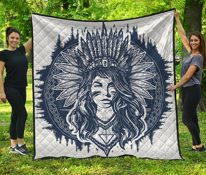 Tribal Native Indian Girl Print Quilt