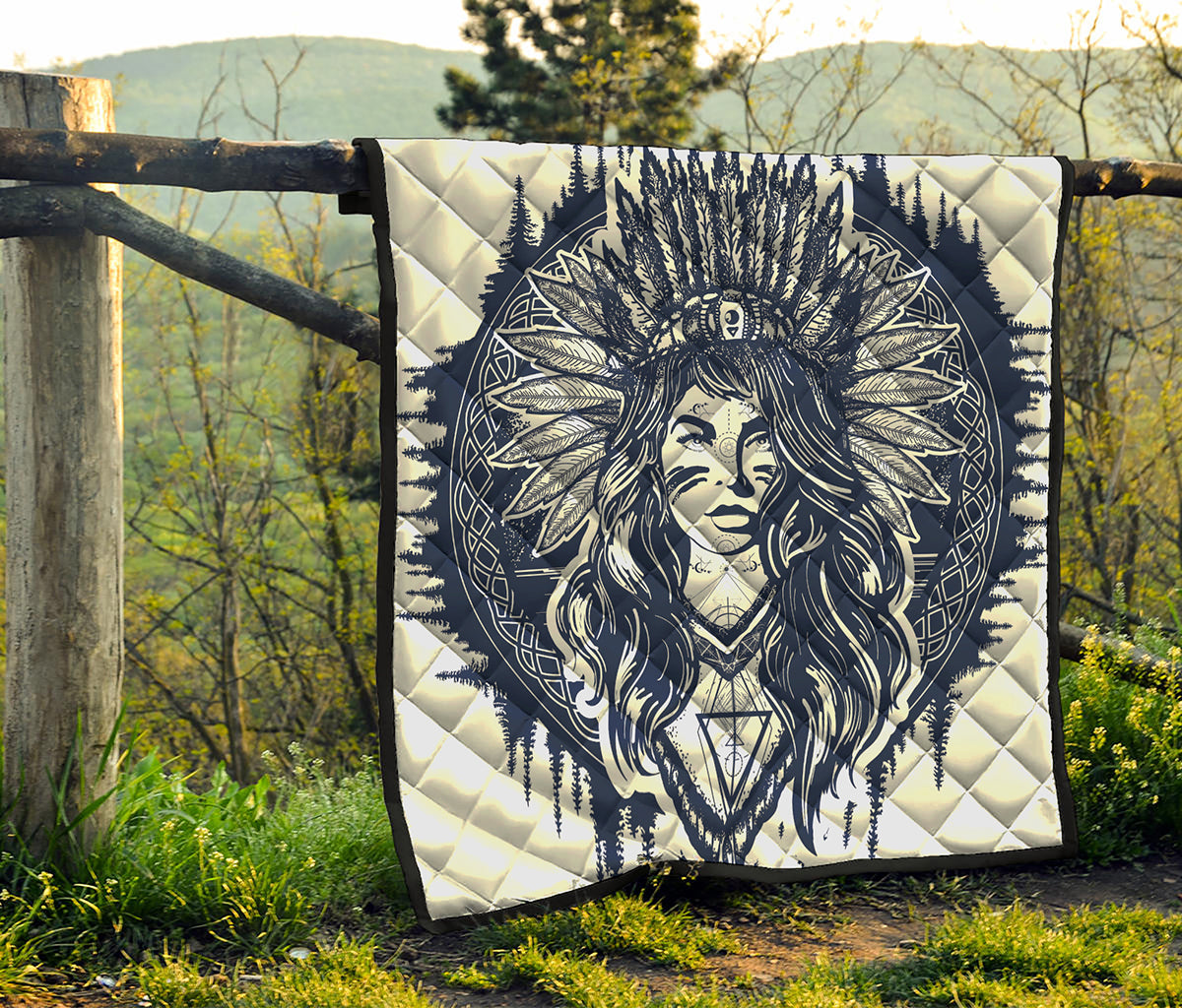 Tribal Native Indian Girl Print Quilt