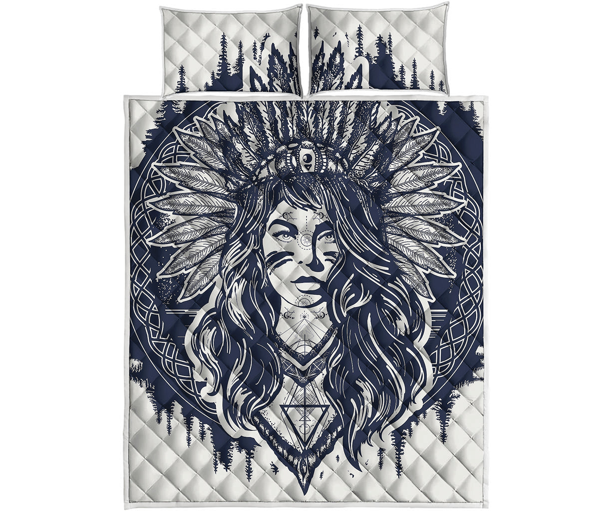 Tribal Native Indian Girl Print Quilt Bed Set