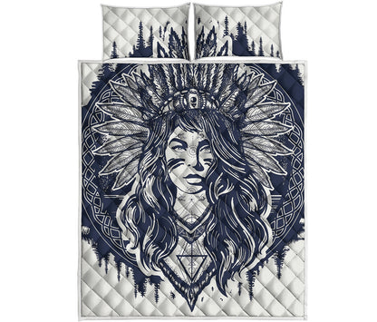 Tribal Native Indian Girl Print Quilt Bed Set