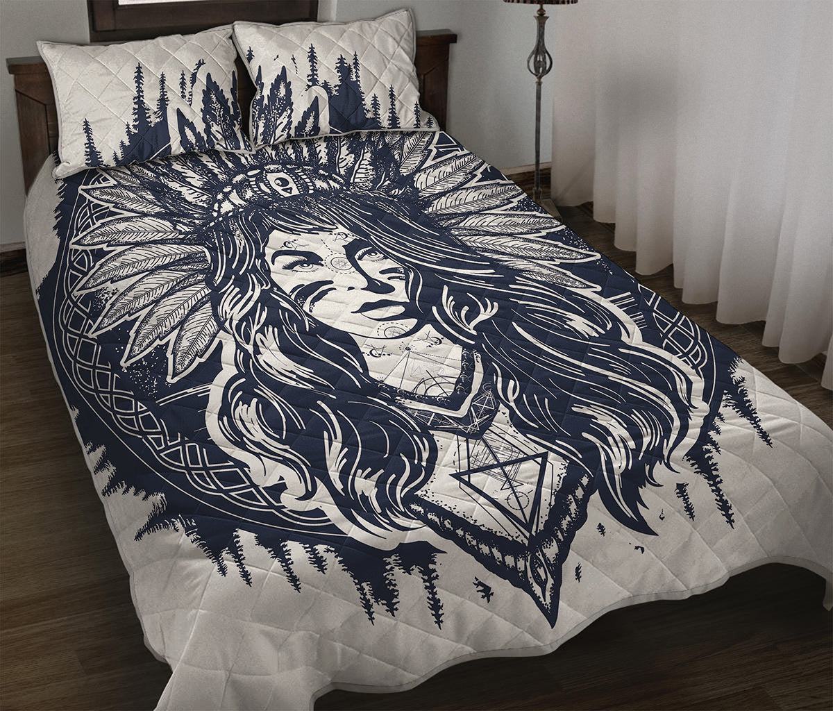 Tribal Native Indian Girl Print Quilt Bed Set