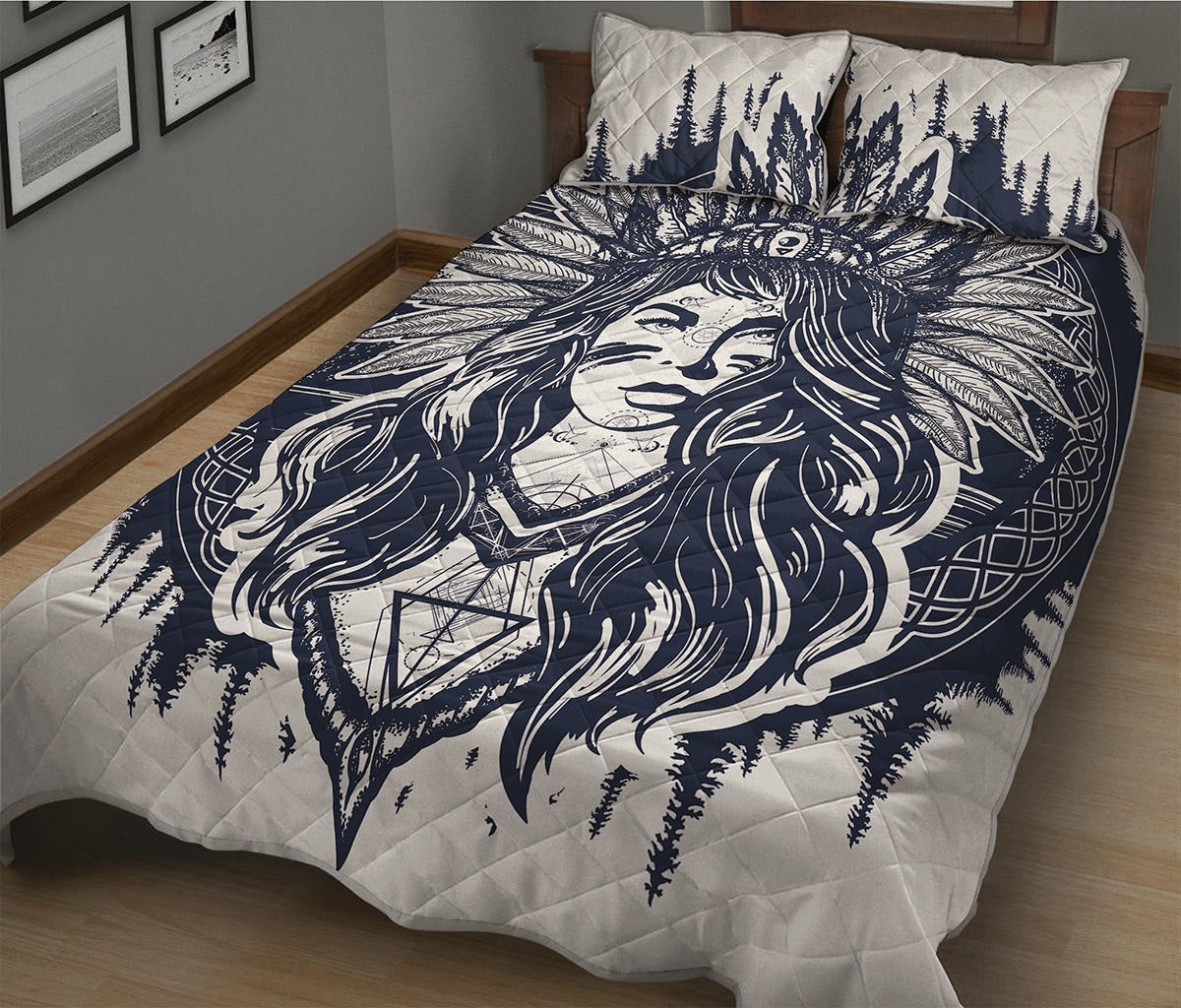 Tribal Native Indian Girl Print Quilt Bed Set