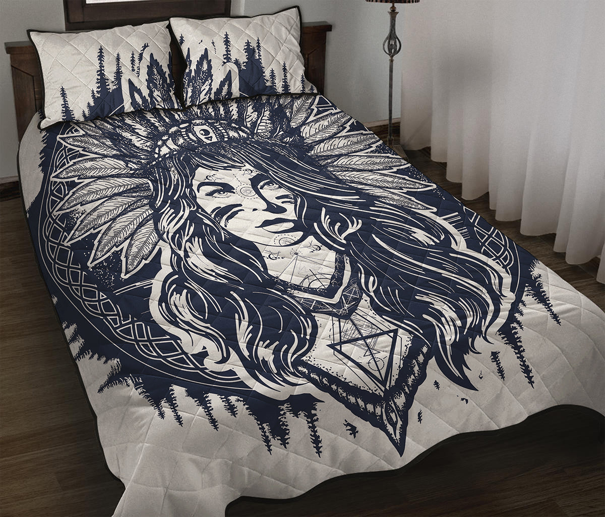 Tribal Native Indian Girl Print Quilt Bed Set