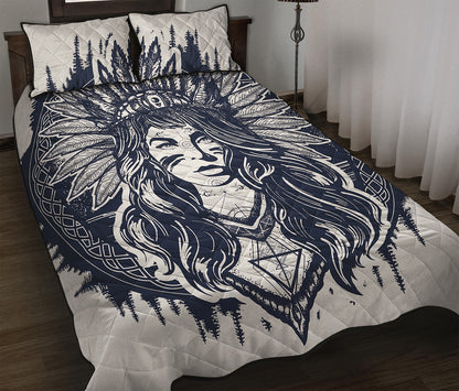 Tribal Native Indian Girl Print Quilt Bed Set