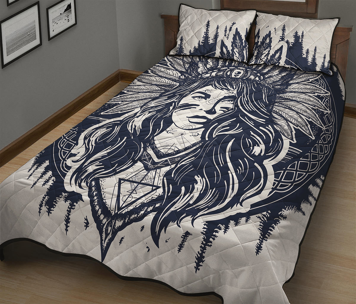 Tribal Native Indian Girl Print Quilt Bed Set