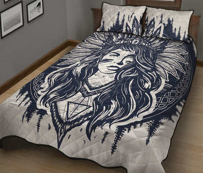 Tribal Native Indian Girl Print Quilt Bed Set