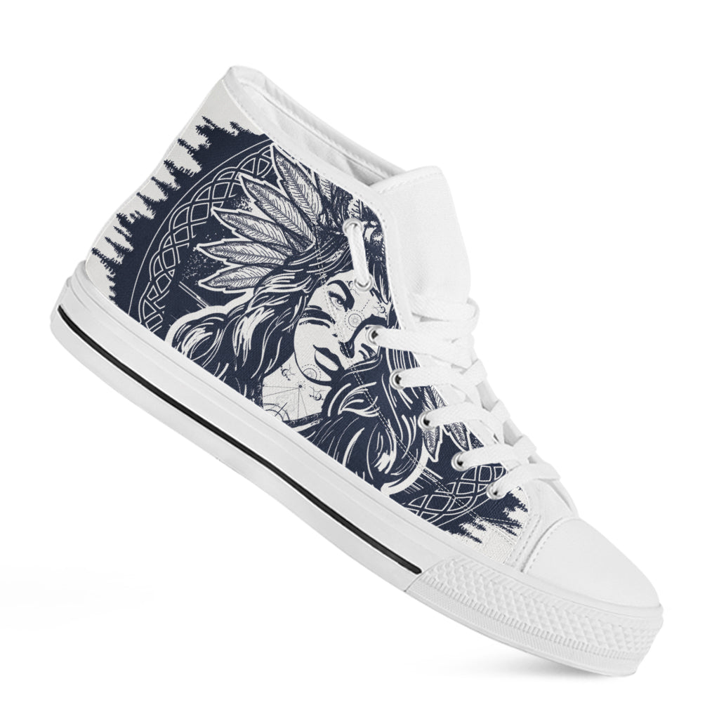 Tribal Native Indian Girl Print White High Top Shoes