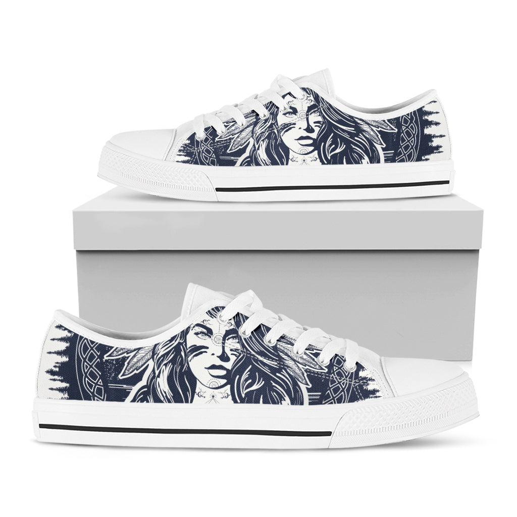 Tribal Native Indian Girl Print White Low Top Shoes