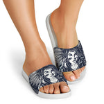 Tribal Native Indian Girl Print White Slide Sandals