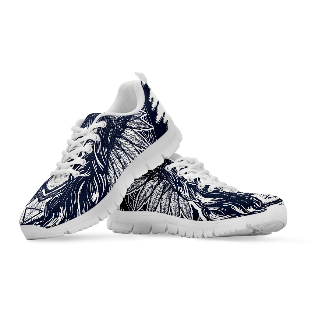 Tribal Native Indian Girl Print White Sneakers