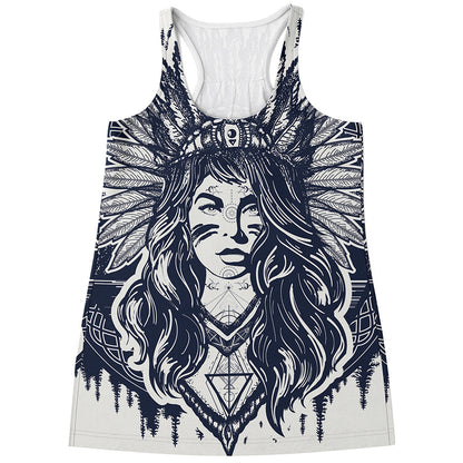 Tribal Native Indian Girl Print Women's Racerback Tank Top