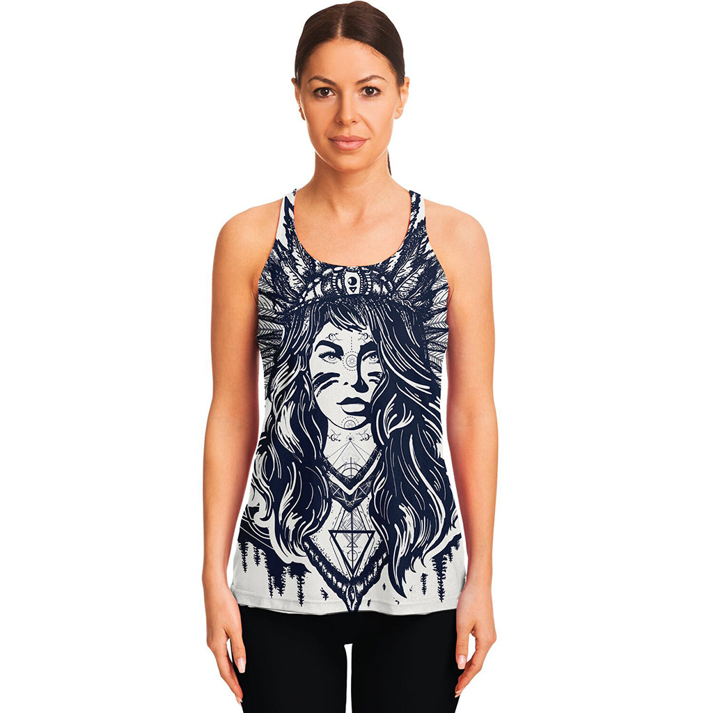 Tribal Native Indian Girl Print Women's Racerback Tank Top