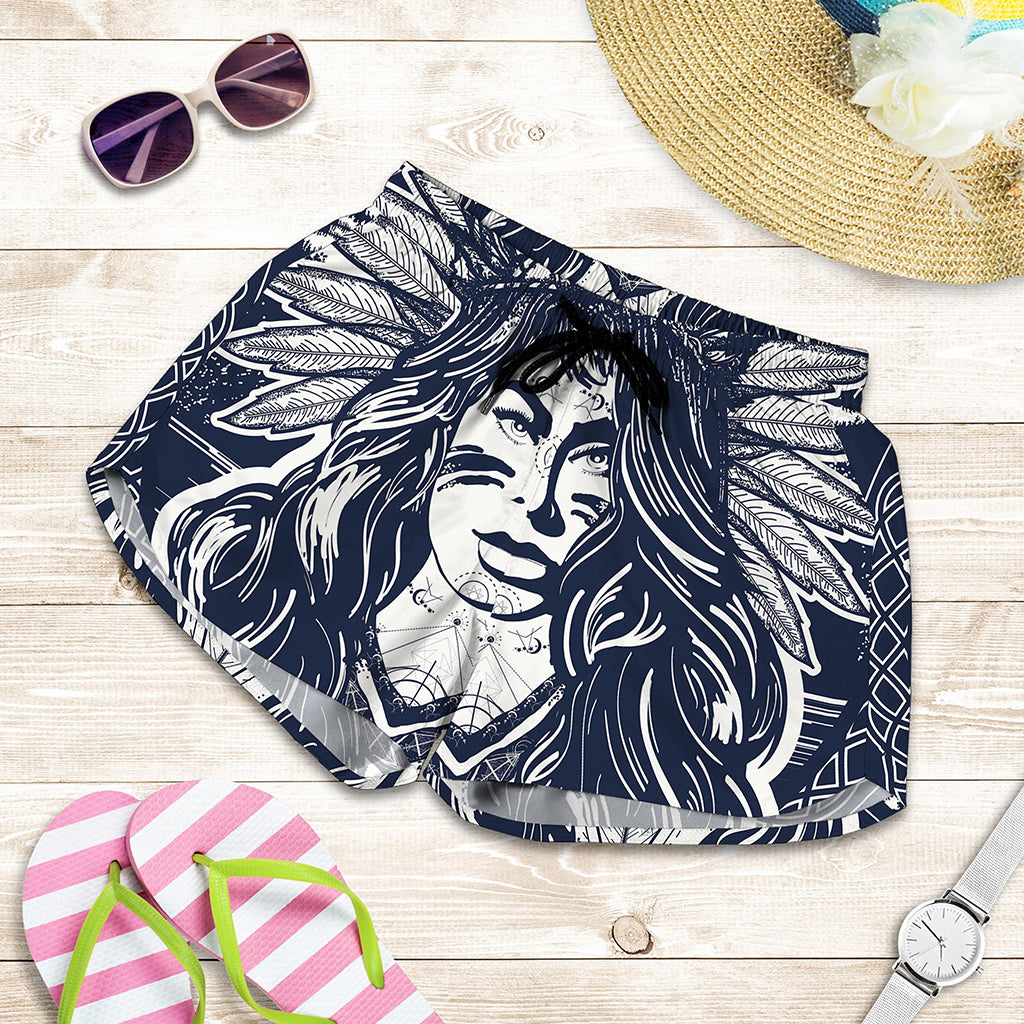 Tribal Native Indian Girl Print Women's Shorts
