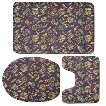 Tribal Native Indian Pattern Print 3 Piece Bath Mat Set