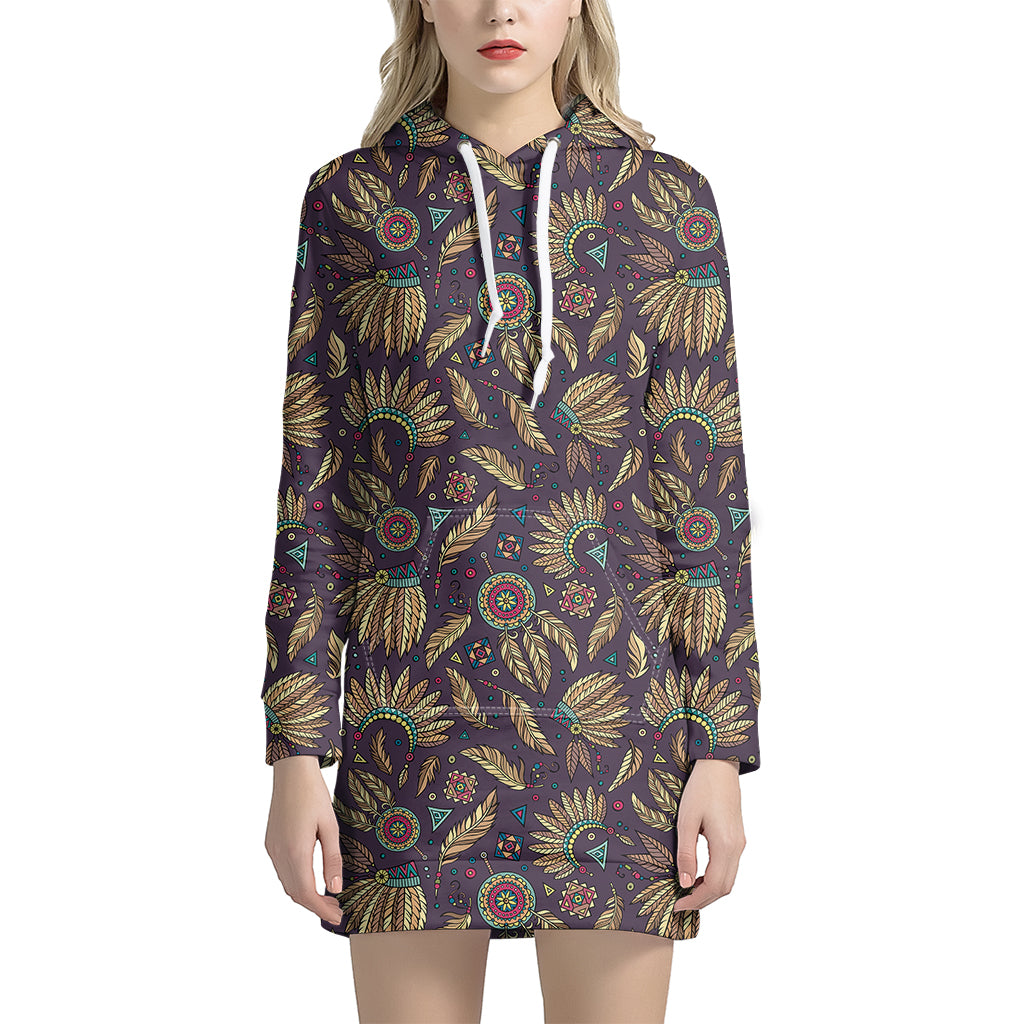 Tribal Native Indian Pattern Print Hoodie Dress