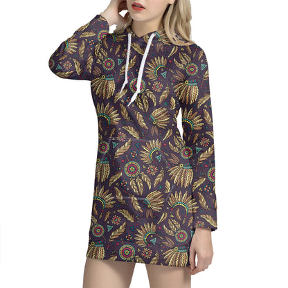 Tribal Native Indian Pattern Print Hoodie Dress