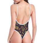 Tribal Native Indian Pattern Print One Piece High Cut Swimsuit