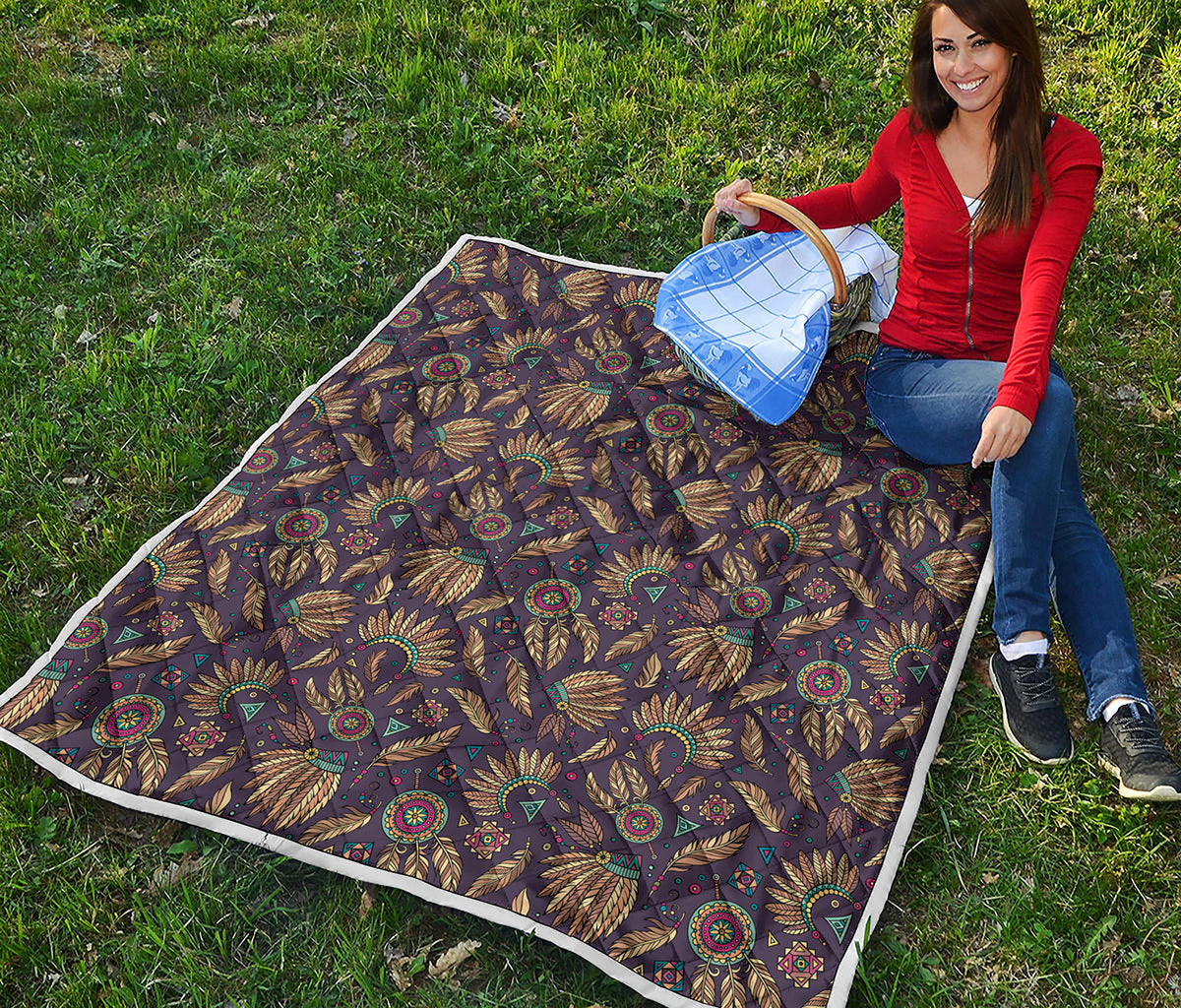 Tribal Native Indian Pattern Print Quilt