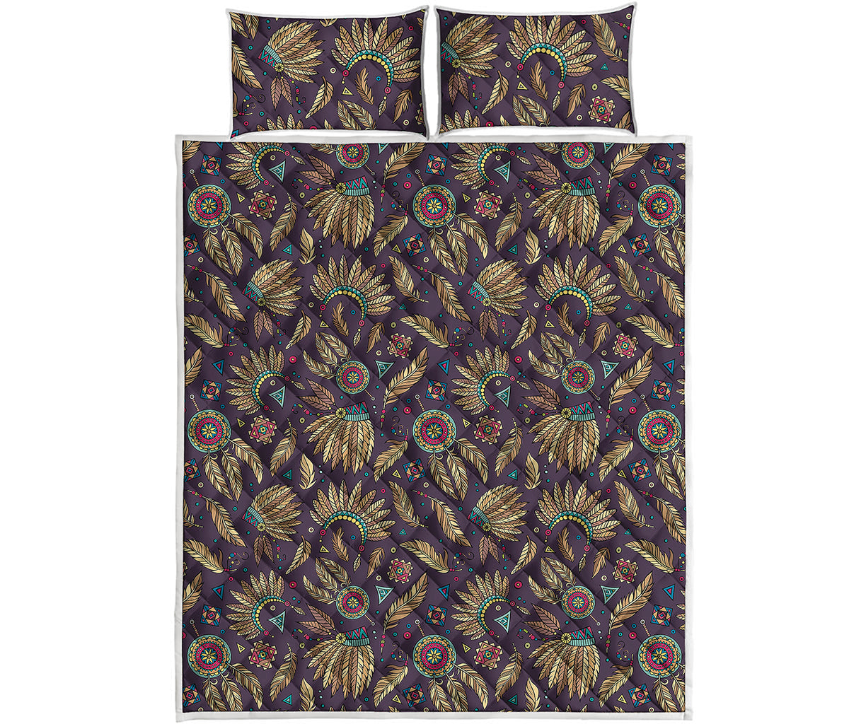 Tribal Native Indian Pattern Print Quilt Bed Set