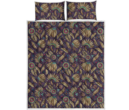 Tribal Native Indian Pattern Print Quilt Bed Set