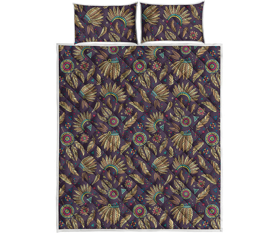 Tribal Native Indian Pattern Print Quilt Bed Set