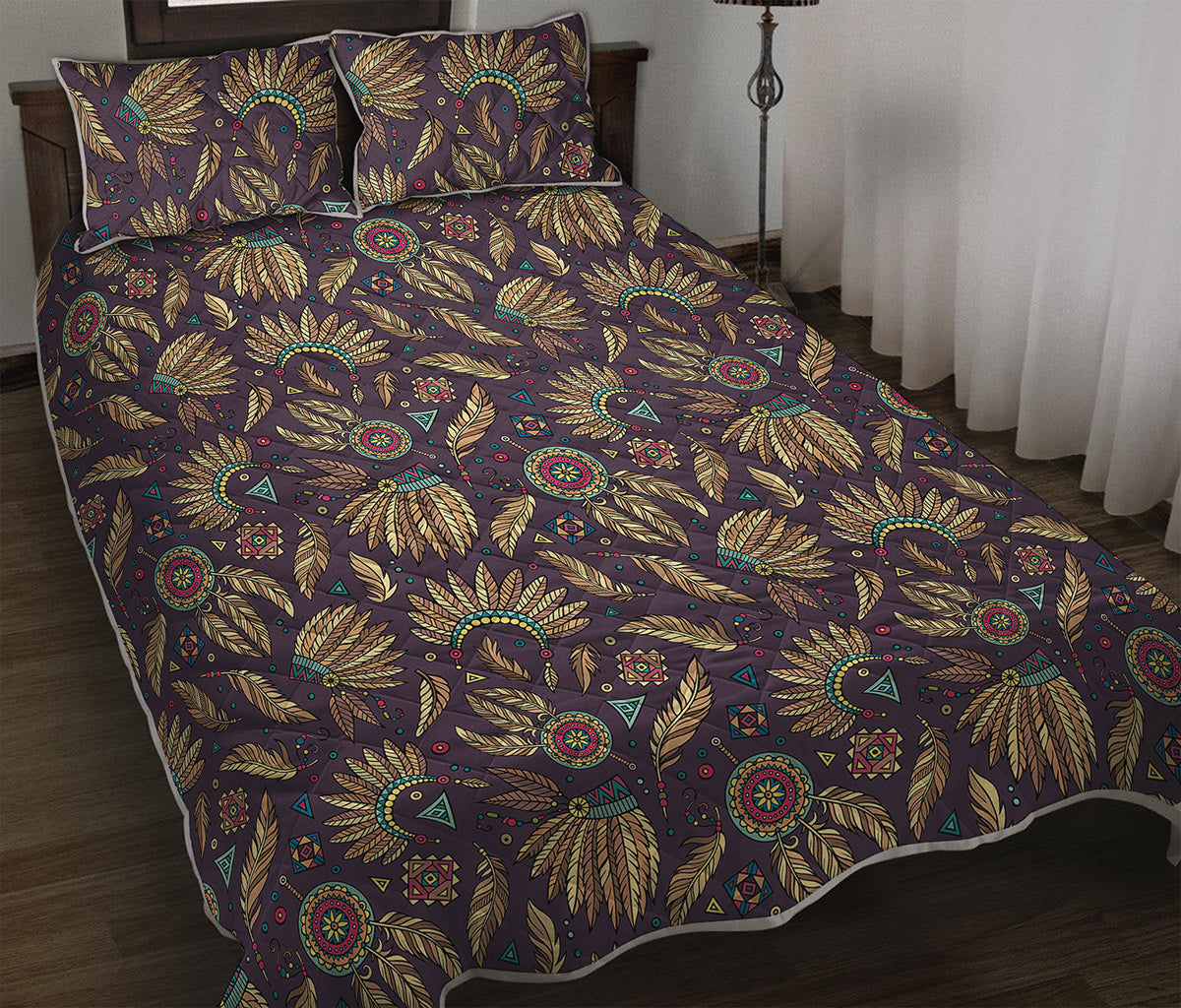 Tribal Native Indian Pattern Print Quilt Bed Set