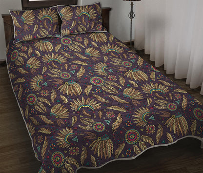 Tribal Native Indian Pattern Print Quilt Bed Set