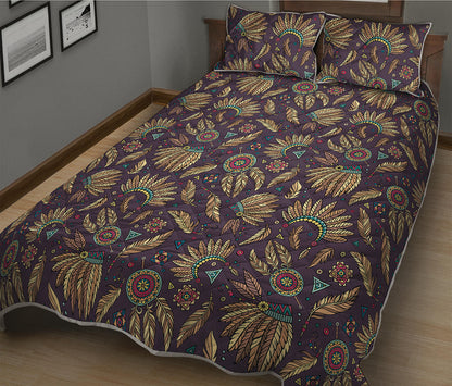 Tribal Native Indian Pattern Print Quilt Bed Set